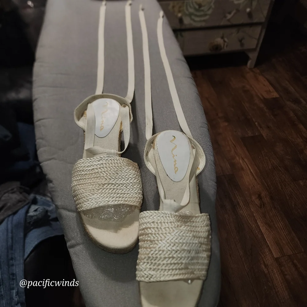 NINA ESPADRILLE SNAKE BRAID JUTE WEDGES!  NATURAL   ECRU